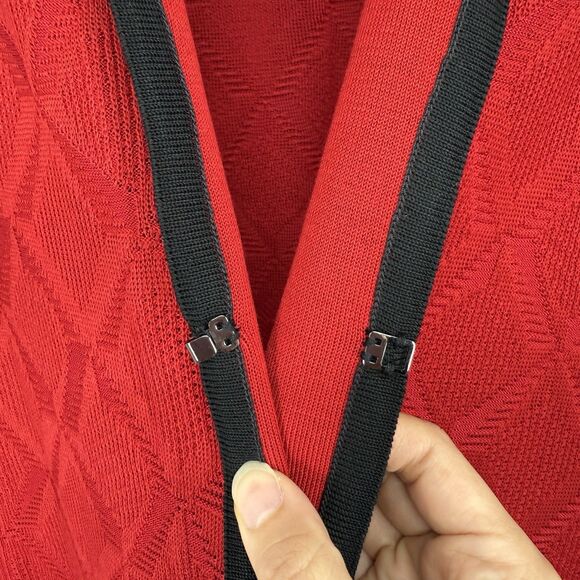 Ming Wang Womens Red Knit Cardigan Size 2X Black Trim Shoulder Pads Holiday - Picture 3 of 10